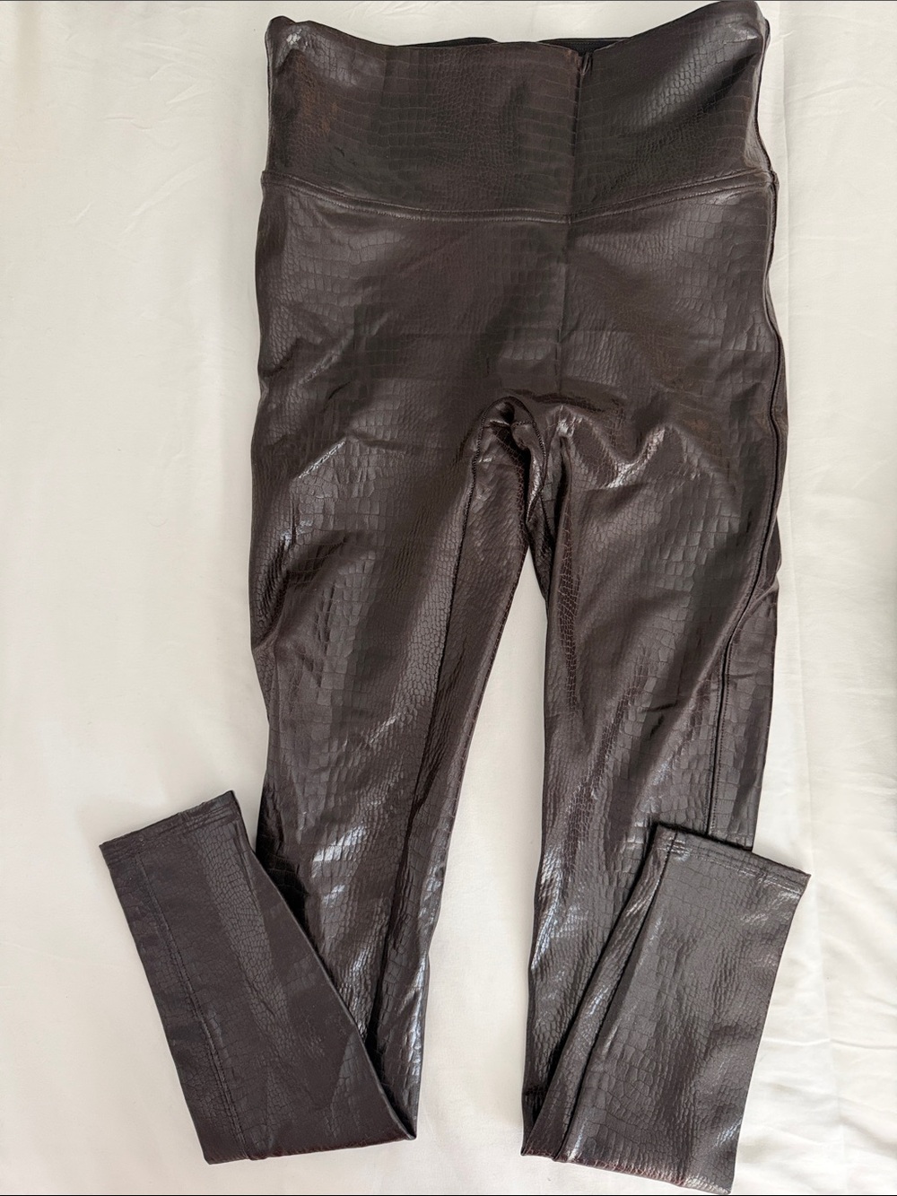Spanx High-Waist Faux Croc Leggings in Dark Brown
